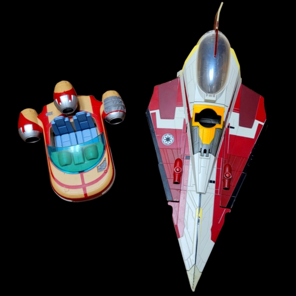 tar Wars Obi Wan Kenobi Jedi Starfighter & 2011 Hasbro Jedi Force Landspeeder